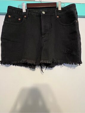 House of Harlow 1960 Black Distressed Raw Hem Denim Shorts Size 28